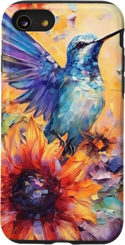 Vista 18 de Colorful Watercolor Sunflower Nature Purple Blue Hummingbird Case for iPhone 17