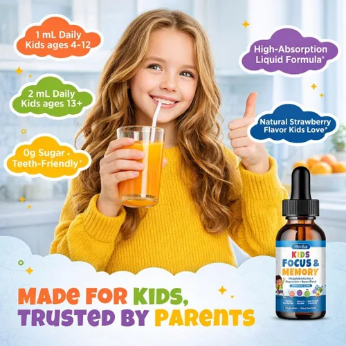 Vista 6 de Suplementos de concentración y atención para niños con fosfatidilserina, L-teanina, omega-3 y glicinato de magnesio, vitaminas cerebrales