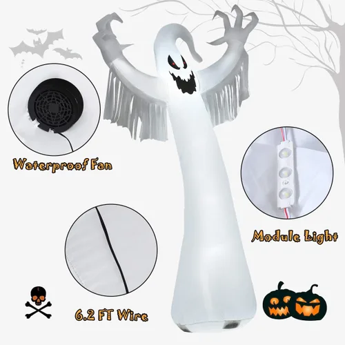 Vista 6 de Tangkula Fantasma inflable de Halloween de 12 pies, decoración de fantasma de Halloween con soplador y luces LED, decoración de fiesta de fantasma