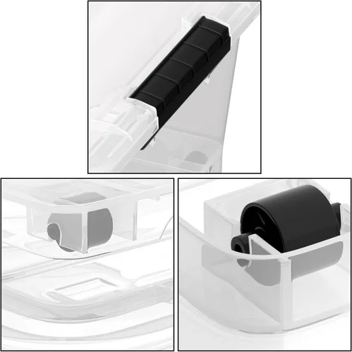 Vista 3 de Sandmovie Paquete de 4 cajas de almacenamiento de 20 cuartos de galón debajo de la cama, contenedores de plástico con ruedas y tapas, contenedores