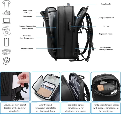Vista 6 de Viaje de la mochila del vacío de 60L, cerradura TSA, puerto