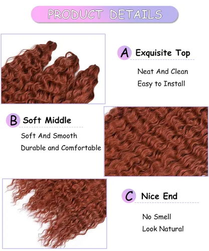 Vista 3 de Ginger - Cabello rizado de ganchillo de 30 pulgadas, 2 paquetes de cabello de ganchillo ondulado profundo con ganchillo, cabello largo ondulado
