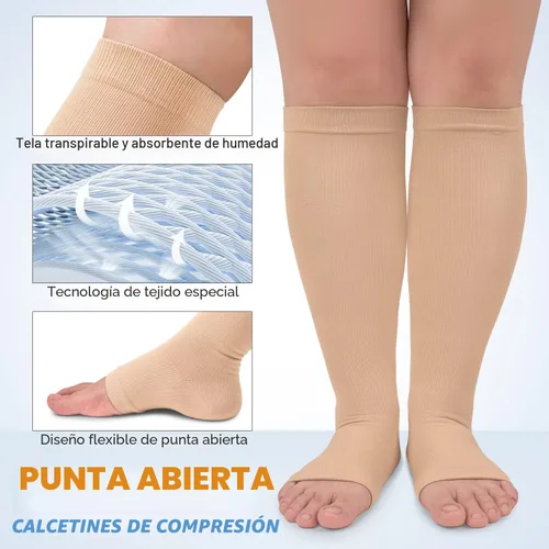 Vista 4 de CTHH Calcetines de compresión sin dedos para mujeres y hombres con puntera Beige