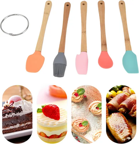 Vista 6 de Juego de herramientas para hornear, 5 piezas de utensilios de silicona duraderos para hornear con mango para pasteles, pan, galletas, mousse
