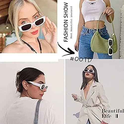 Vista 2 de BOJOD Gafas de sol rectangulares para mujer, gafas de sol retro a la moda, protección UV 400, gafas de marco cuadrado