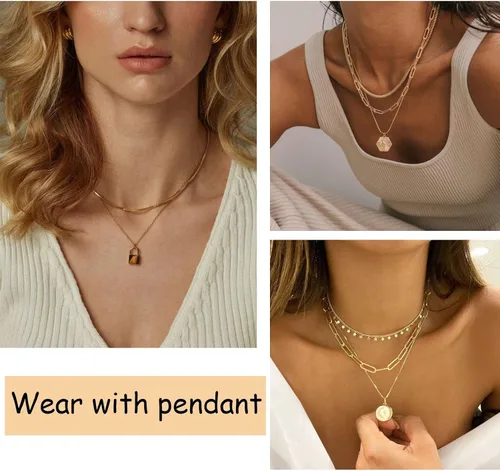 Vista 4 de FAXHION Juego de collar de cadena en capas de oro para mujer, 7 collares de gargantilla de serpiente chapados en oro de 14 quilates, collar