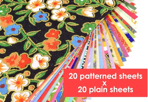 Vista 4 de Papel tradicional japonés Mino Washi Chiyogami Washi, colorido papel de origami Yuzen, diseño surtido, 3.93 en 40 hojas