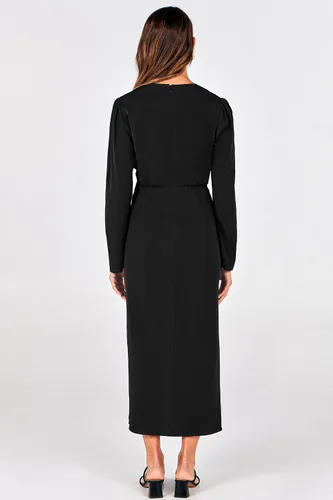 Vista 2 de PRETTYGARDEN Vestido largo de otoño para mujer, manga larga, cuello en V profundo, abertura fruncida, casual, formal, elegante, vestido de cóctel
