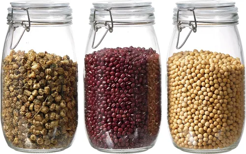 Vista 10 de Tarros de vidrio para almacenamiento de alimentos de 1 galón con tapas herméticas, juego de 1 – Recipientes transparentes con cierre de clip