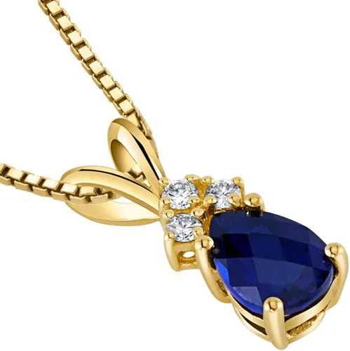 Vista 2 de Peora Colgante de zafiro azul creado en oro amarillo macizo de 14 quilates con diamantes auténticos para mujer, delicado solitario de lágrima