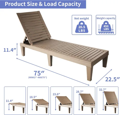 Vista 2 de Chaise Lounge para exteriores, 2 piezas, juego de 2 sillas ajustables para piscina, tumbonas impermeables, tumbonas para todo tipo de clima