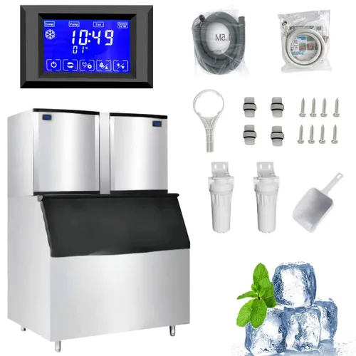 Vista 12 de Máquina comercial para hacer hielo de 350 libras/24 horas, contenedor de almacenamiento de 308 libras, 156 cubos de hielo transparentes en 8-15