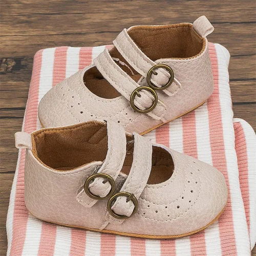 Vista 4 de Meckior - Zapatos bajos y livianos para bebés estilo Mary Jane con suela suave y lazo decorativo para vestidos de princesa o bodas para niñas que