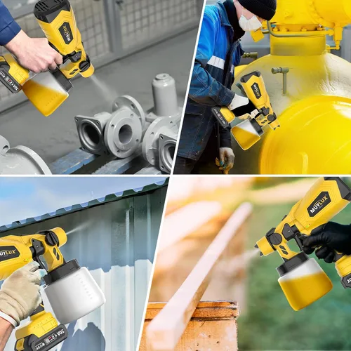 Vista 8 de Pulverizador de pintura inalámbrico con batería y cargador, pistola pulverizadora eléctrica de 800W con 5 boquillas y 3 patrones, pulverizador