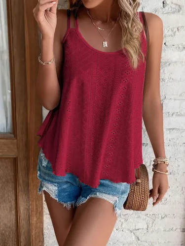 Vista 4 de ELGOGY Camisetas sin mangas para mujer, estilo casual, con ojales, tirantes delgados, para verano, sexy, sin mangas, holgadas, tipo túnica