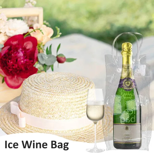 Vista 3 de Paquete de 3 bolsas portátiles para vino helado, bolsa plegable de PVC transparente, bolsa enfriadora de vino, bolsa fría de vino con asa