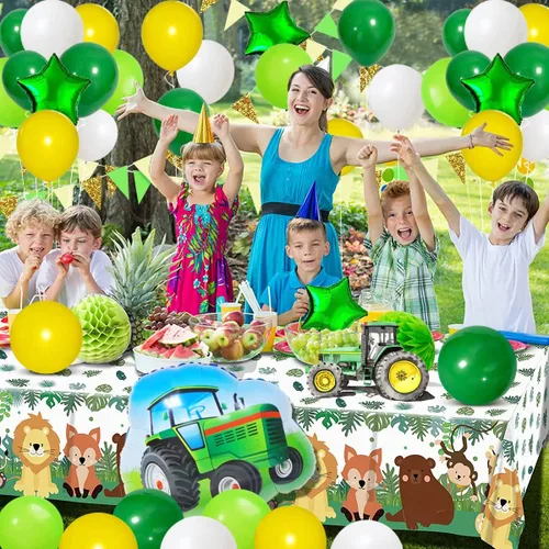 Vista 2 de Kit de guirnalda de globos de color verde oscuro, amarillo y blanco, 117 globos de tractor verde lima, amarillo y blanco, fiesta de cumpleaños
