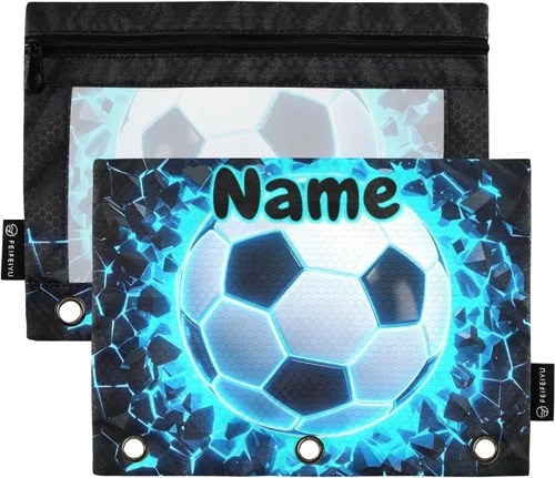 Vista 19 de Estuche para lápices de fútbol de fútbol en campo para carpeta de 3 anillas, paquete de 2 bolsas impermeables para lápices, estuche transparente