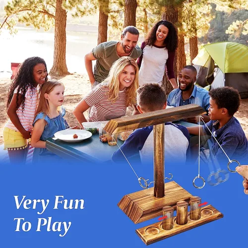 Vista 5 de DreamToyz Ring Toss Games for Adults, Yard Games, Patio Decor, Outdoor Indoor Games, Wooden Hook and Ring Game for Bars, Home, Party, 15.7" X 13