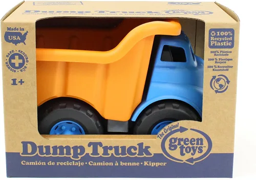 Vista 2 de Green Toys Camión volquete, azul/naranja, juego de simulación, habilidades motoras, vehículo de juguete para niños. Sin BPA, ftalatos, PVC, apto