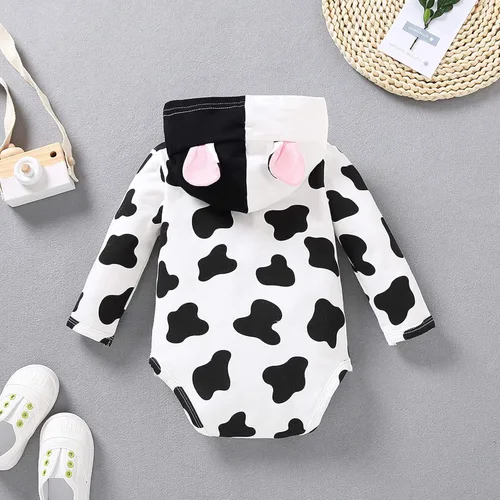 Vista 3 de Enterizo de manga larga para bebé overol de manga larga con estampado de vaca lechera ropa con capucha