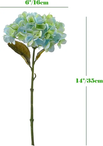 Vista 2 de Flores artificiales de hortensia, 6 ramos de hortensia de 14 pulgadas para bodas, bricolaje, decoración del hogar, centros de mesa (azul verde)