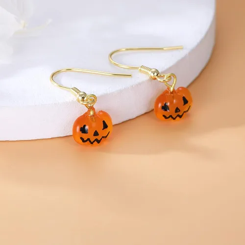 Vista 5 de Reffeer Solid 925 Sterling Silver Halloween Pumpkin Drop Earrings for Women Tiny Pumpkin Drop Earrings Hook Studs