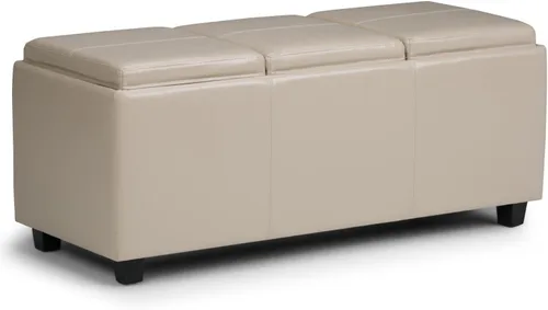 Vista 20 de SIMPLIHOME Avalon - Otomana de almacenamiento, otomana rectangular tapizada de cuero vegano de 42 pulgadas de ancho en color negro carbón, mesa