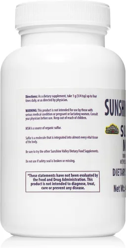 Vista 4 de Sunshine Valley Polvo Super MSM (Metilsulfonilmetano), sin sabor, 4 oz