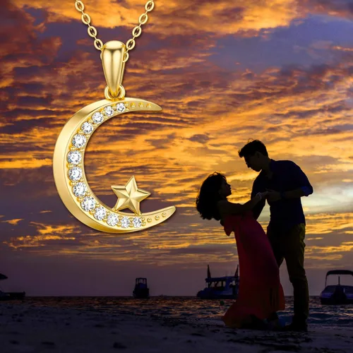 Vista 6 de SISGEM Collar con colgante de luna de oro de 14 quilates para mujer, joyería de luna y estrella, regalo de aniversario para esposanovia, regalos