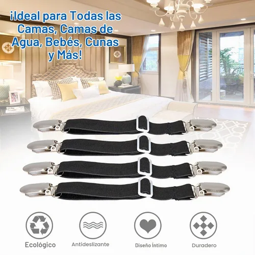 Vista 5 de BetyBedy 4 piezas de tirantes ajustables para sábanas de cama, clips elásticos para correas de sábanas, agarres de cubierta para funda de colchón