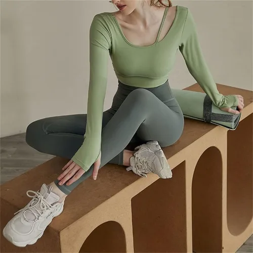 Vista 2 de ZLXDP - Ropa de yoga de manga larga para otoño e invierno, ropa deportiva de secado rápido (color D, talla S)