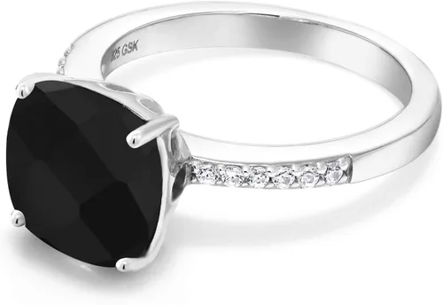 Vista 4 de Gem Stone King Anillo de compromiso de plata de ley 925 con piedra preciosa de corte cojín de 0.39 pulgadas Anillo de compromiso de aniversario