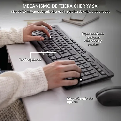 Vista 2 de Combo de escritorio CHERRY Stream, teclado inalámbrico y mouse Conexión de 2,4 GHz, teclas silenciosas, diseño delgado, escritura cómoda, funciona