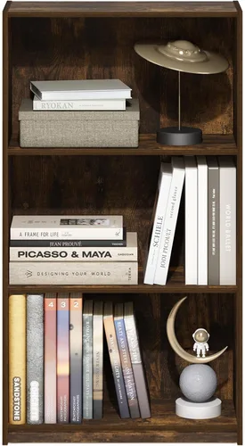 Vista 4 de Furinno Estantería básica para libros, moderna de 3 niveles, estantería con estantes abiertos, 9.3 x 21.8 x 39.5 pulgadas, para sala de estar Roble