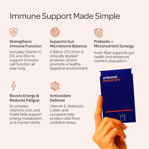Vista 4 de Orthomol Immun Pro, apoyo inmunológico, suplemento probiótico para la salud intestinal, fibra prebiótica de inulina, suministro para 30 días