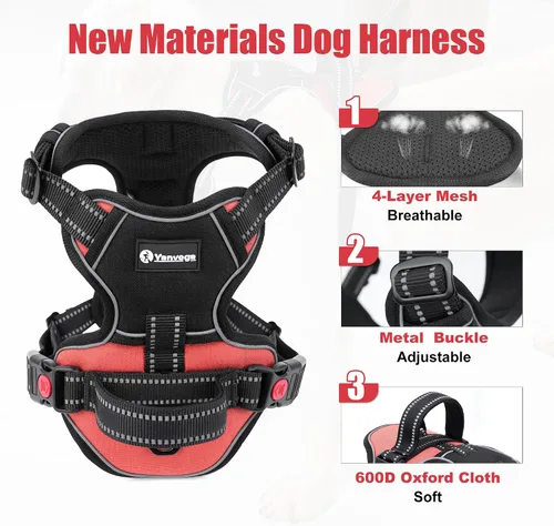 Vista 4 de Arnés grande para perros, suministros para mascotas, correas para perros grandes, arnés reflectante con mango de control