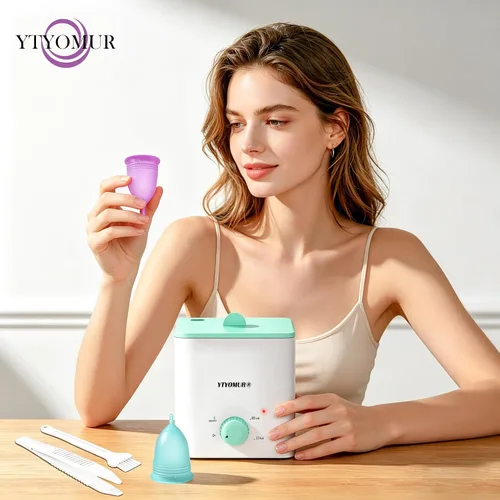 Vista 7 de YTYOMUR Tazas Menstruales con Esterilizador, 2 Tazas de Período Reutilizables para Mujeres, Alternativa al Tampón y a la Toalla, Taza Femenina