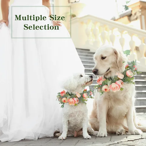 Vista 7 de Honoson Collar de flores de boda para perro, atuendo floral rosa, lazo de corona para mujeres, mascotas, gatos, fiesta, accesorios para fotos