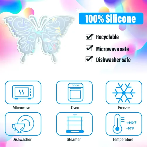 Vista 4 de Moldes de resina holográfica de silicona, 3 piezas de ornamento de mariposa de resina epoxi, moldes de silicona para colgante de mariposa