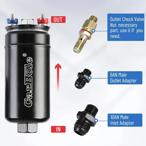 Vista 3 de CarBole Bomba de combustible universal eléctrica externa en línea, 12V 300LPH de alto flujo, con abrazadera de montaje