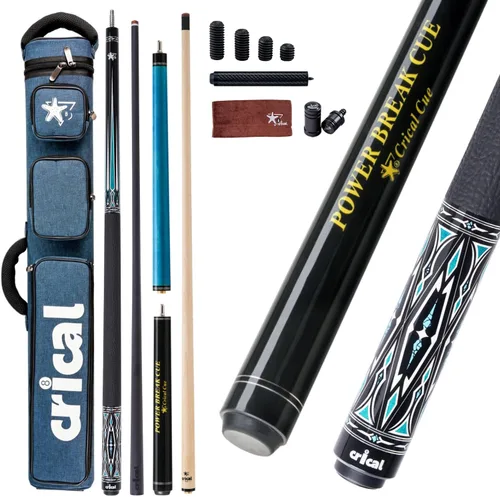 Vista 13 de CRICAL Pool Cue Set, 58" Pro Taper Carbon Fiber Playing Stick with 12.5mm Tip, 3/8×8 Joint, 54.3" Maple Jump Break Stick with 13.5mm Bakelite Tip