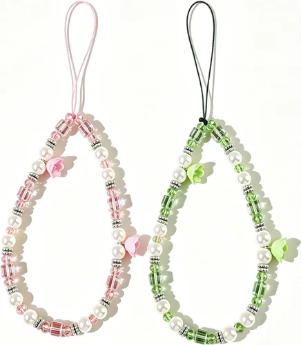 Vista 11 de Phone Charm Beaded Camera Wrist Strap Cute Chain Lanyard Wristlet 3 piezas de cristal