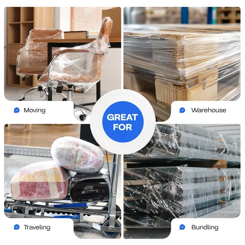 Vista 5 de IDL Packaging Mini rollo elástico de 3 pulgadas, 700 pies, calibre 120 (paquete de 2) con un mango de plástico incluido – Envoltura de plástico