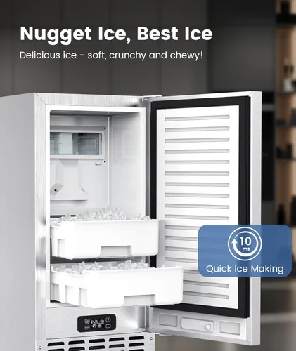 Vista 3 de Máquina de hielo de pepitas para debajo del mostrador, máquina de hielo comercial de pepitas, 66 libras/día, integrada o independiente