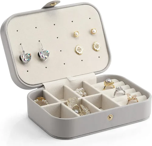 Vista 8 de Vlando Joyero pequeño, organizador de joyas de viaje para aretes, collar, anillo, organizador de joyas de viaje portátil de doble capa para mujeres