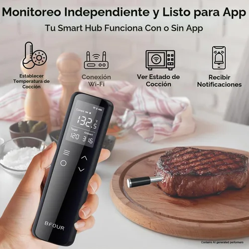 Vista 3 de Termómetro inalámbrico para carne Bluetooth con base digital independiente, rango ilimitado WiFi, sensor de precisión 6, impermeable IP67