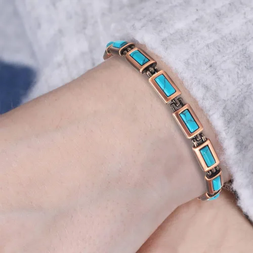 Vista 7 de YINOX - Pulsera de cobre con piedra turquesa para mujer, pulsera de moda para el día de San Valentín