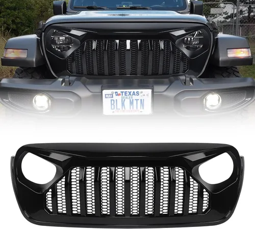 Vista 12 de Parrilla delantera con rejilla negra mate para Jeep Wrangler 2007-2018 Rubicon Sahara Sport JK JKU (Challenger)