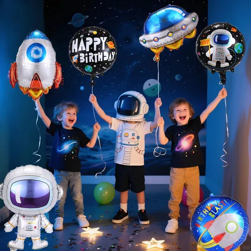 Vista 7 de 9 globos espaciales, globos de cohete de astronauta, decoraciones de fiesta temática de planetas para fiestas de cumpleaños
